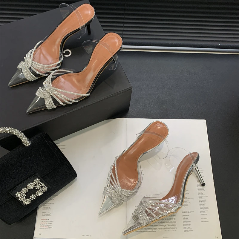 Spring 2024 Eilyken Sexy PVC Transparent Thin High Heels Woman Pumps Crystal Stripper Party Sgbac Mule Shoes b84a 2270