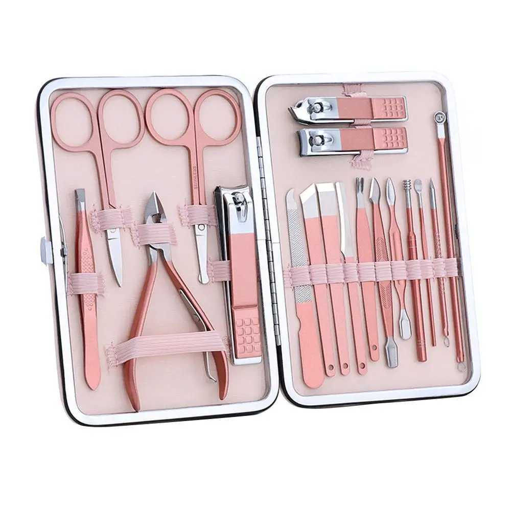 7/12/16/18 Pcs Spring Pink New Stainless Steel Nail Clippers Set Grooming Tool Set With Portable Case Manicure Art ToolXJ250116
