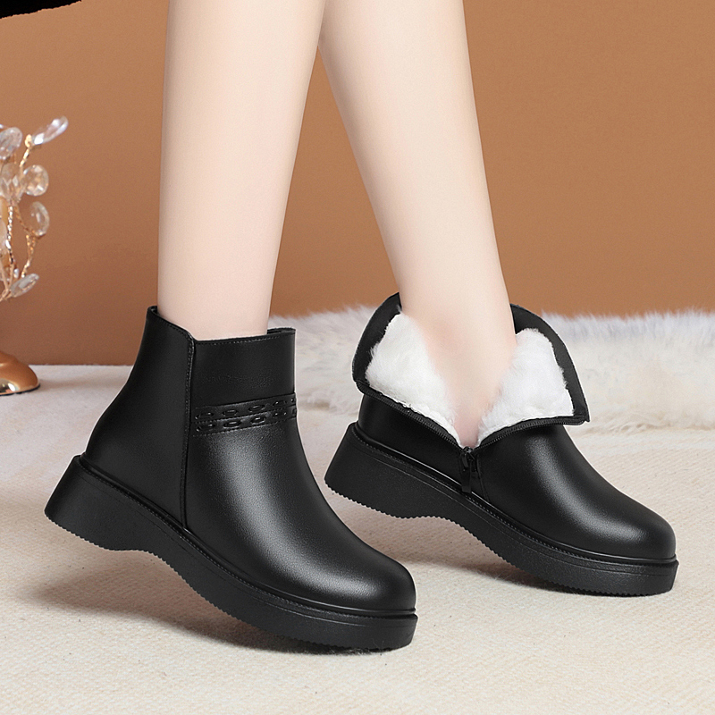 AIYUQI Women Snow Boots Winter 2024 New Wedge Heel Non Slip Genuine Leather Women Boots Shoes Wool Warm Women Ankle Boots