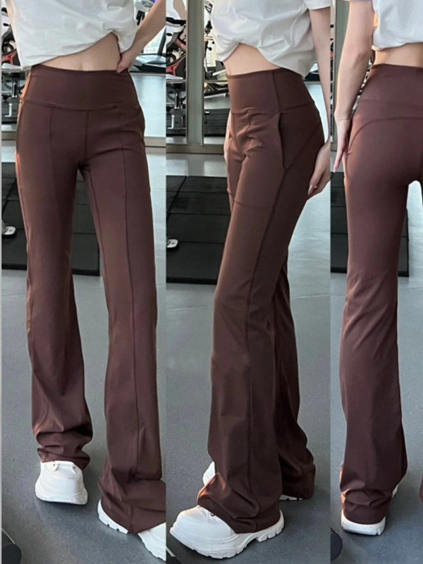 2025--Yoga pants Women's high-waisted flared pants pocket sports fitness running yoga wide leg pants