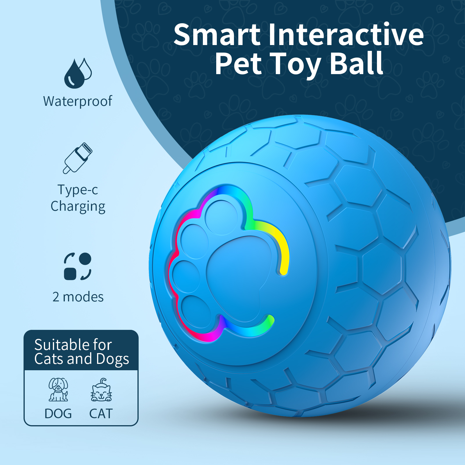 USB Rechargeable Smart Interactive Rolling Ball Pet Toy for Cats Dogs and Kittens Fun Training Gift for Furry Friends