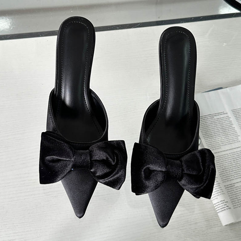 Designer Liyke Butterfly-knot Women Pumps New Slippers Sandals Shallow Pointed Toe Mules Stripper High Heels Sgback Shoes Black