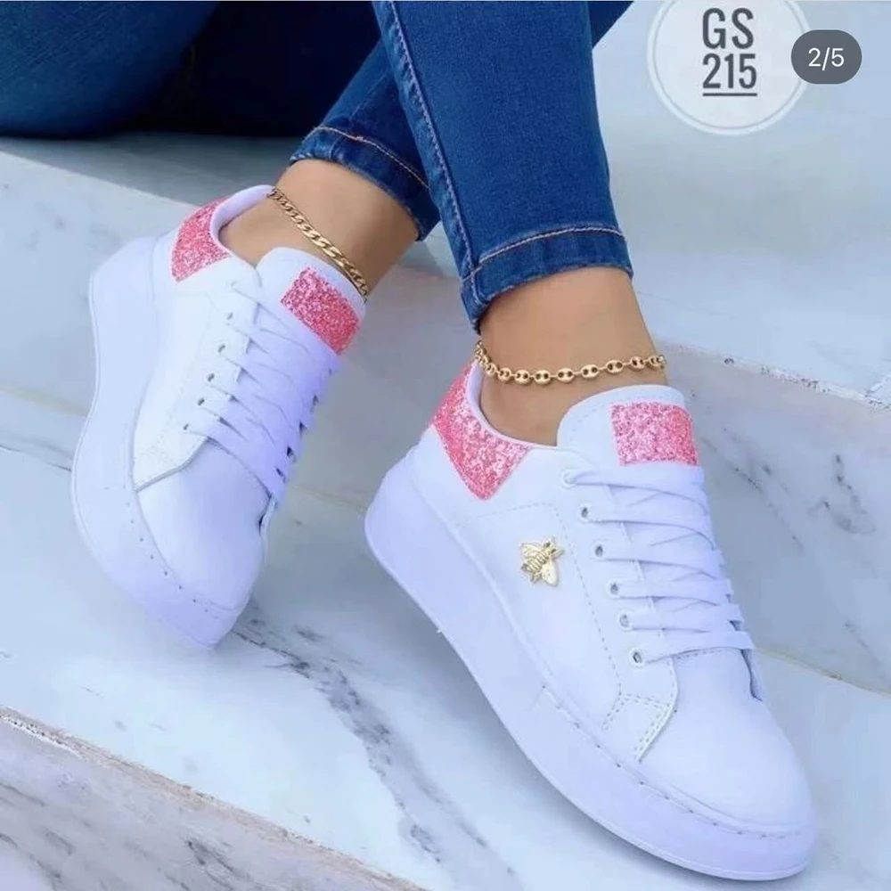 Casual Women Fashion Butterfly Decor Round Head Sneakers Leather Lace-Up Platform Ladies Vulcanized Shoes Female Footwear b407 dh1102140405