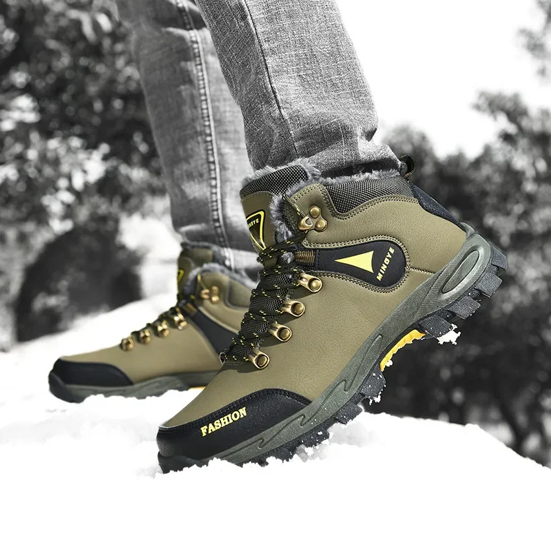 New Men Boots 2024 Fashionable Outdoor Mountaineering Shoes with Velvet Warm Snow Work Boots Leisure Sports Travel Luxury