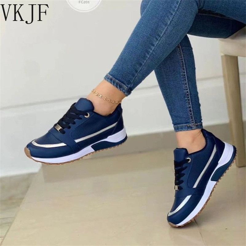 2025 new on Ladies Sale Fashion Round Toe Flat Platform Caual Mixed Colors Lace Up Sneakers Outdoor Running Women's Shoes 6051 Fashi