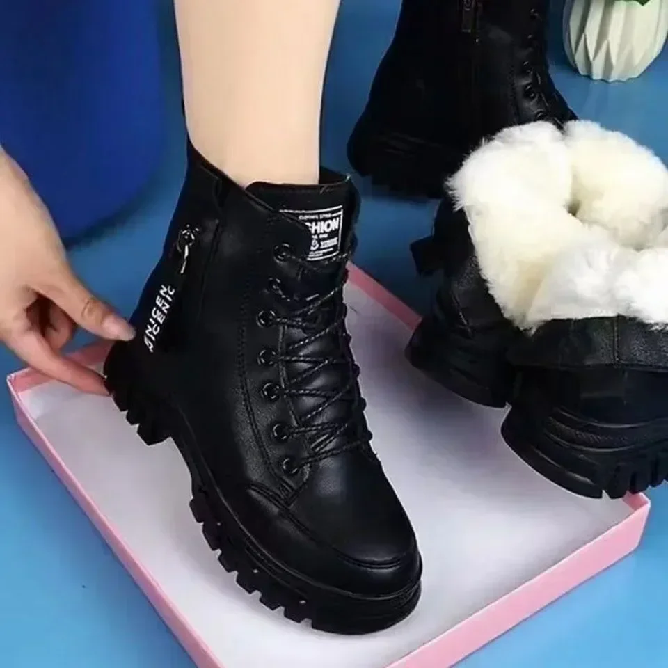 Fashion Casual Shoes Women New 2024 Winter Warm Plus Veet All-Match Black Ankle Boots Thick-Soled Cotton Sneakers atillas