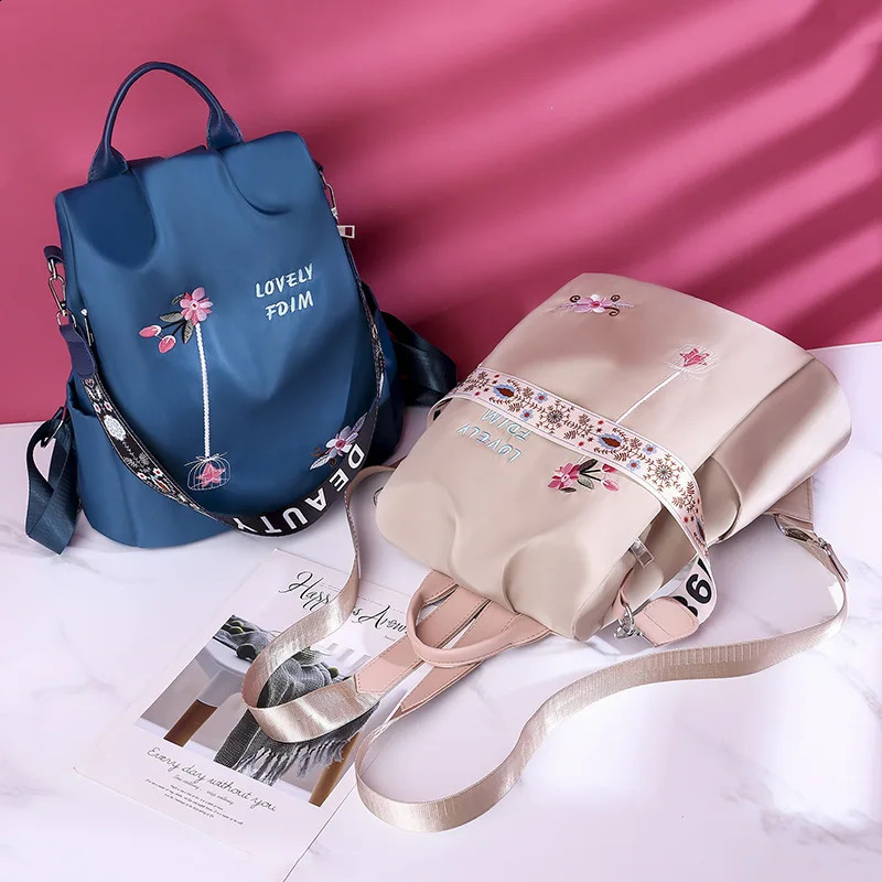 Waterproof Oxford Backpack Female Embroidery Rucksack Large Capacity Travel Bags Student School Bag Casual Lady Knapsack 240903