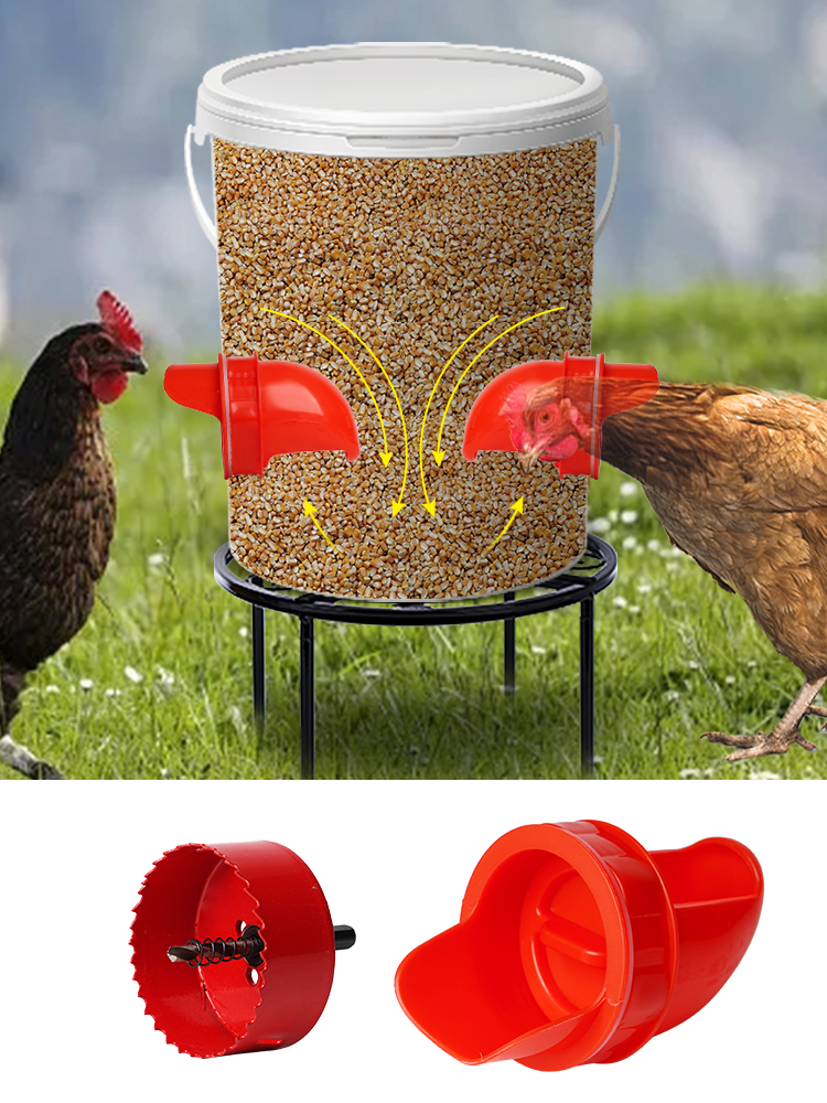 Poultry Feeders Chicken Feeder Diy Port Gravity Feed Kit Rain Proof No Waste Ducks Feeders for Buckets Barrels Bins Troughs
