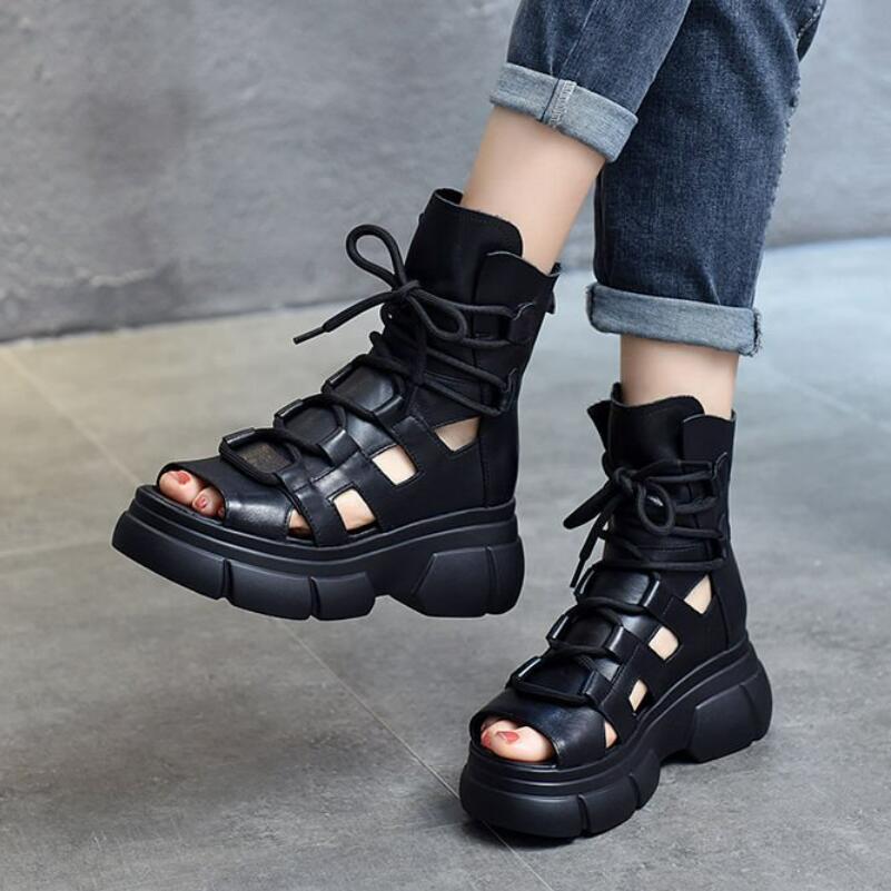 Summer New Hollowed-out Breathable Thin Roman Women High-heeled Sandals Wedge Platform New Gladiator Shoes c561