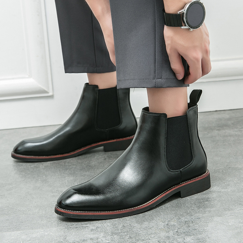 Men's Classic Retro Chelsea Boots Mens Fashion Leather Ankle Boot Men British Style Brogue Short Boots High-top Casual Shoes