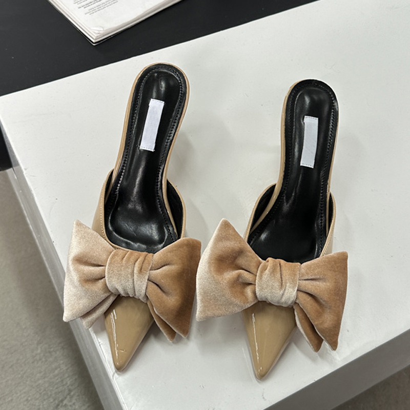 Designer Liyke Butterfly Knot Women Pumps Slippers Sexy Pointed New Toe Thin Heels Wedding Banquet Dress Mule Ladies Shoes Sandals