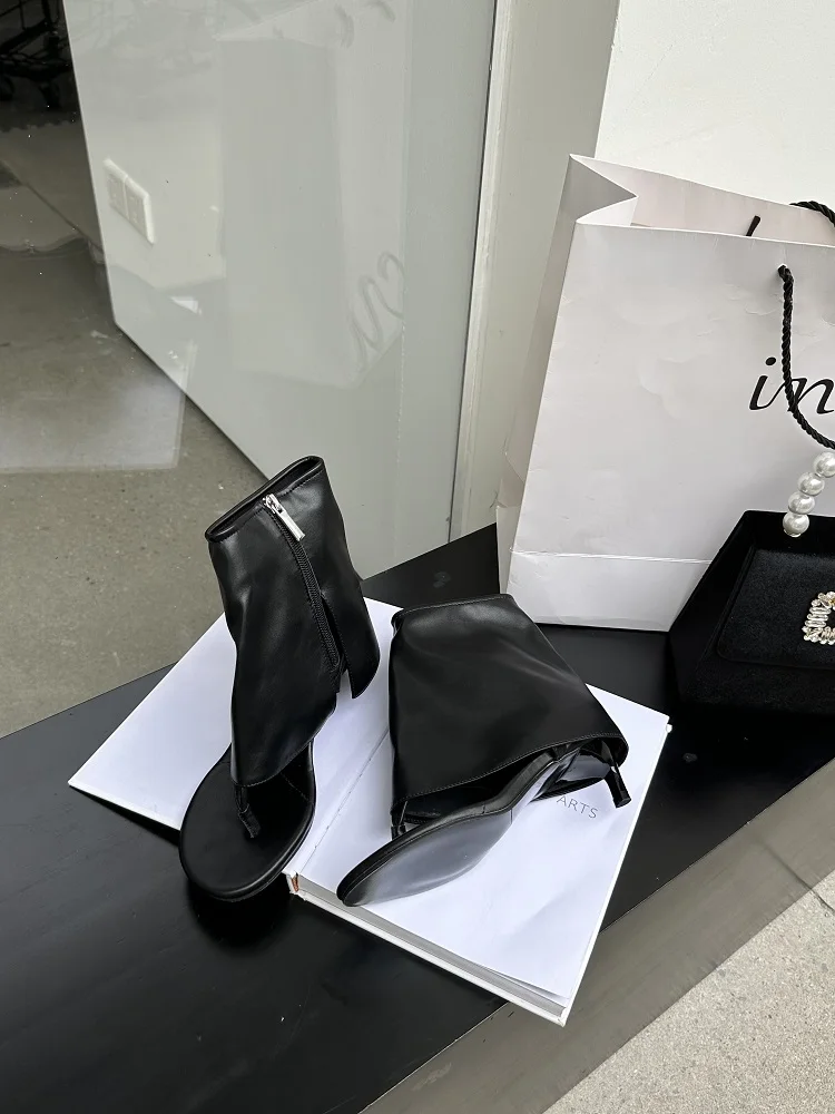 Eilyken Sexy Round Clip Toe Low Heels Boot Sandals Woman Zipper Party Shoes Design Flip ps Ankle Botas Mujer a6c2 2e19