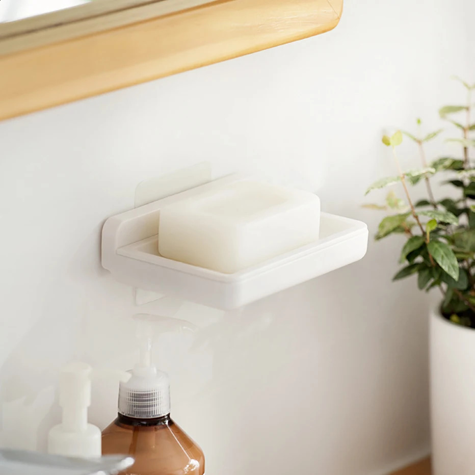 Wall Mounted Soap Dish Holder Removable Soap Bar Sponge Scrubber Storage Tray with Draining Plate Quick Dry Soap Save Rack White 240902