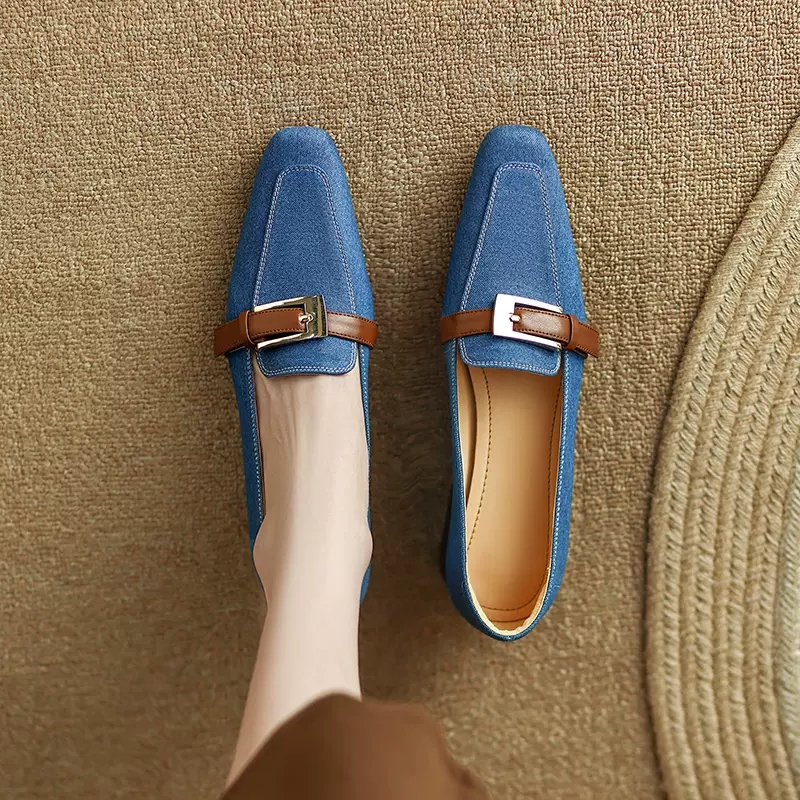 Designer Loafers Square Toe Fashion Shallow Slip on Cowboy Women Soft Sole Low Heel Ladies Casual Shoes