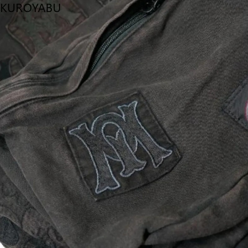 Denim Y2k Backpack Womens Street Clothing Embroidered Letter Canvas Casual Fashion School Bag Retro Large Capacity Travel 240903