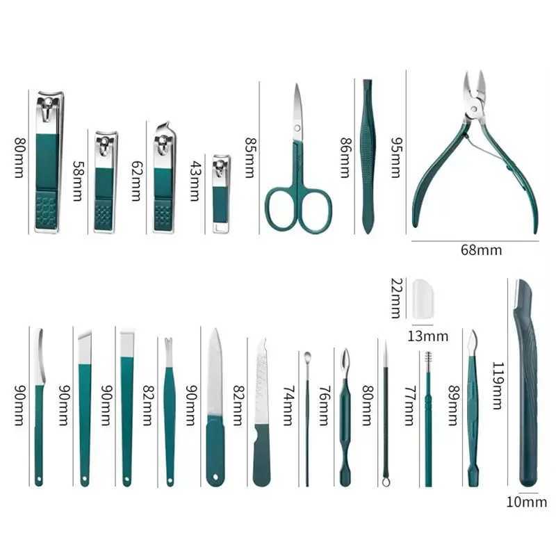 Stainless Steel Nail Clipper Set Grooming Tool Set With Portable Case Manicure Art Tool Pedicure Scissor Green Nails CutXJ250116