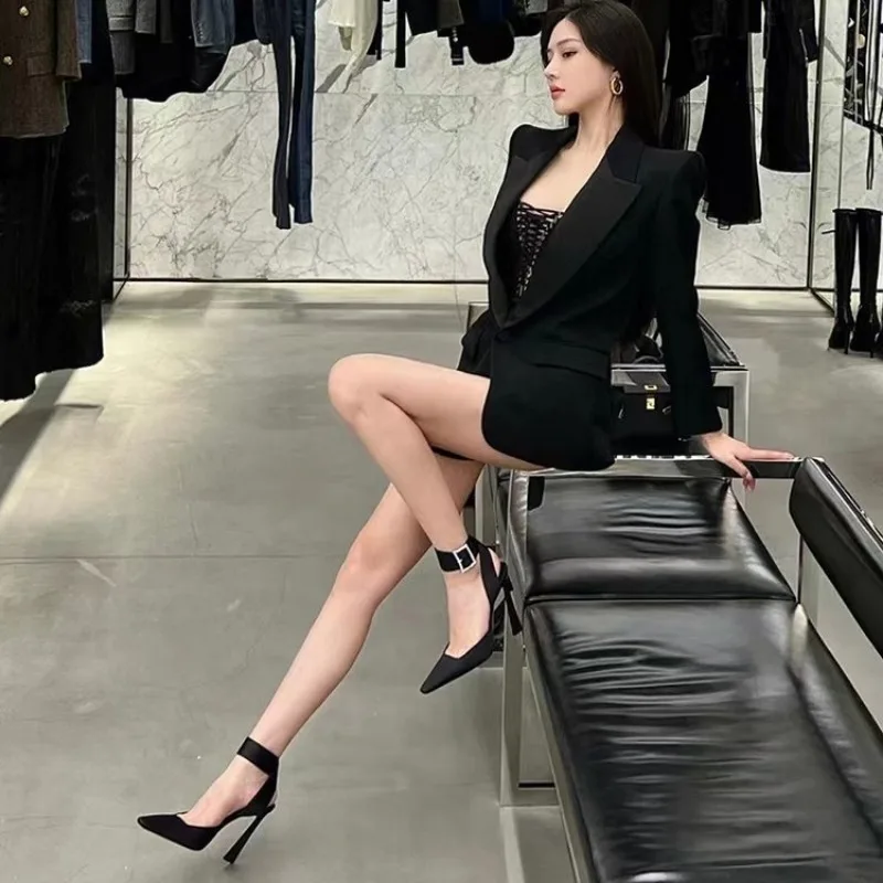 2025 new Women's Sandals Spring New Fashion Rhie Buckle Thin Bun Square Head Back Hollow High Heel Roman Shoes