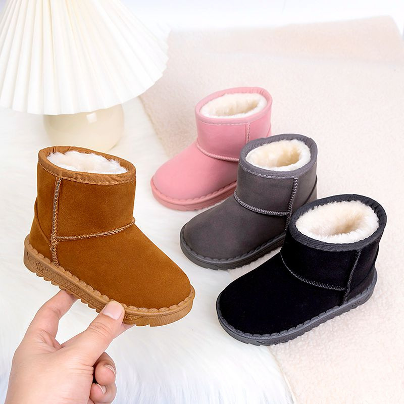 Kids 2024 winter new style baby shoes plus veet thickened childrens snow warm non-slip boys and girls cotton boots