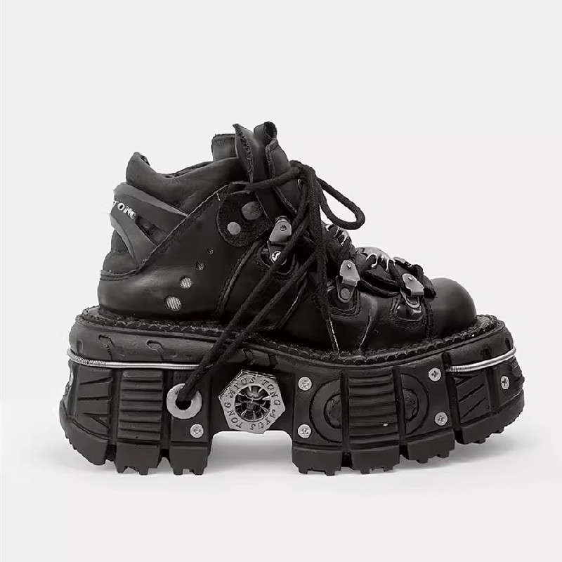 Style New 488c2 Punk Women Lace-up Heel Height 8CM Platform Shoes Gothic Ankle Rock Boots Metal Decor Woman Sneakers
