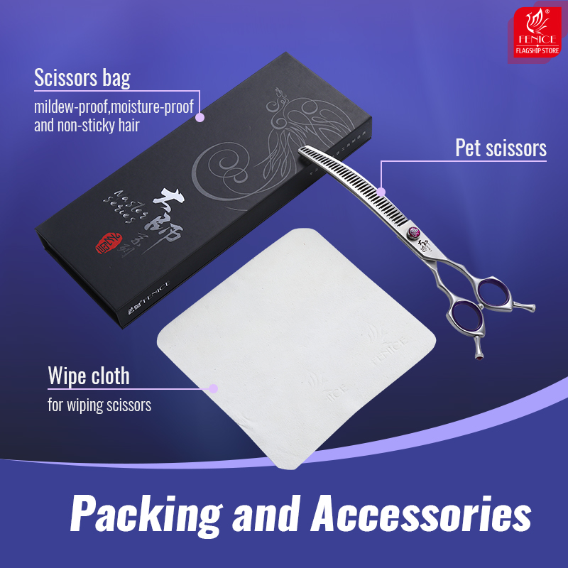 Fenice Dog Beauty Scissors 7.0/7.5/8 inch Professional Dog Grooming Scissors Straight/Curved Chunker Shears Shark Teeth JP440C