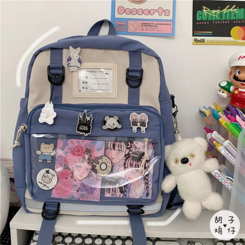 Japanese second element backpack school bag for teenagers and girls nylon womens shoulder transparent pocket Itabag Mochila 240903