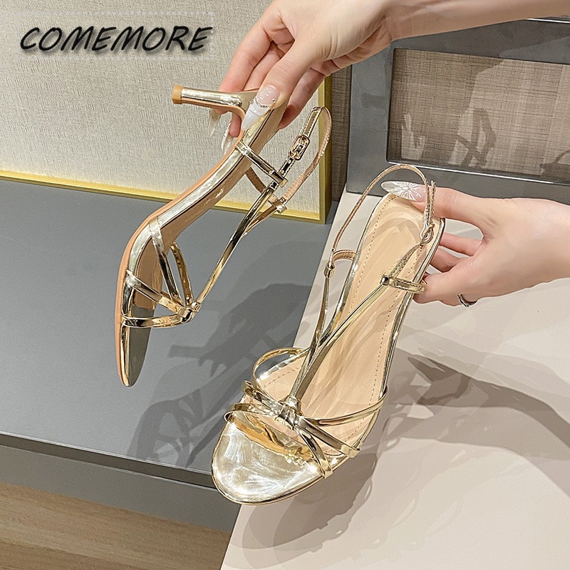 Silver Gladiator Sandals Roman Sandals Summer Office High Heels Women Buckle Strap Pumps Casual Women Shoes Luxury Designer 2024