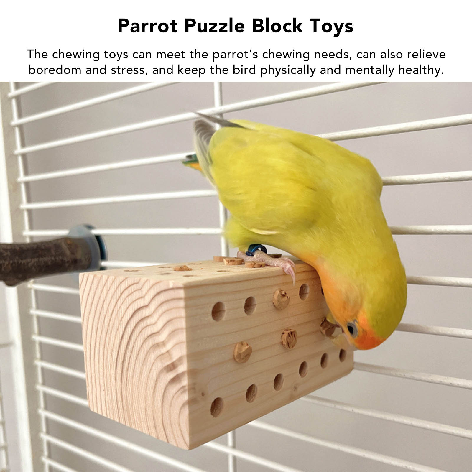 Bird Wooden Block Chewing Toys Parrot Puzzle Foraging Training Toys Shredding Biting Wood Teething Toys