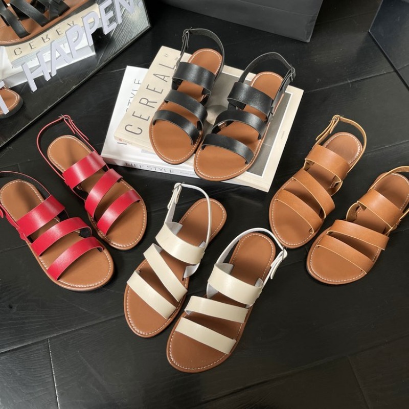 New 2024 Casual Low Heel Hot Selg Summer Solid Color Buckle New Shoes Rubber PU Women's Sandals 4b75