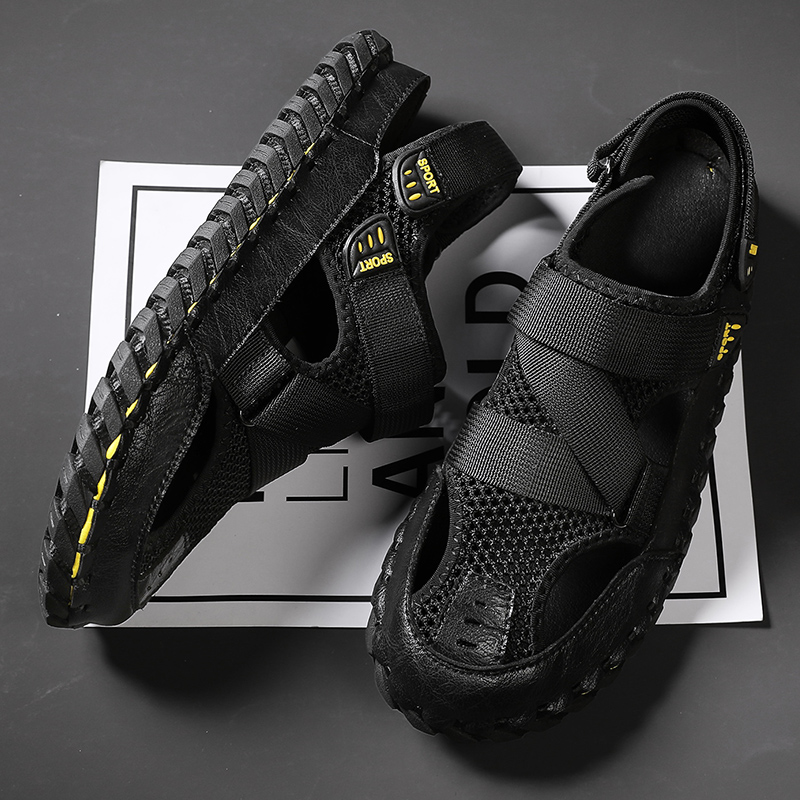 New 2024 Fashion Mesh Patchwork Men Sandals Hollow-Out Breathable Summer Shoes Men Outdoor Beach Sandals Casual Footwear