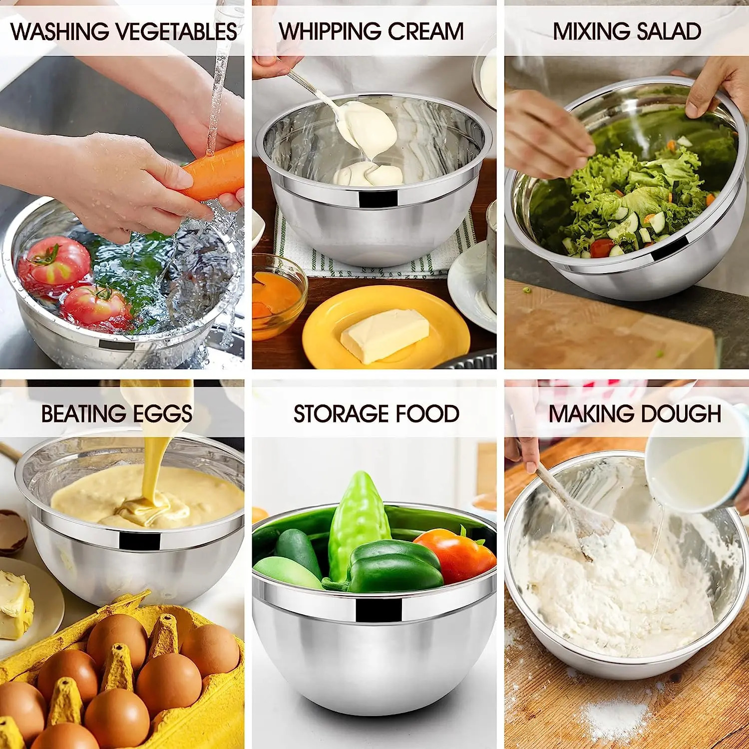 Mixing Bowl Set of 5 Stainless Steel Nesting Bowl with Airtight Lids Metal Salad Bowls for Baking Serving 240902