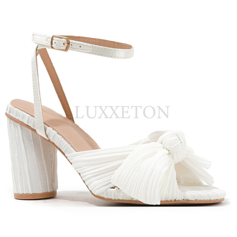 Fashion Summer Solid Sandals High Chunky Heels Open Toe Big Size 46 Butterfly Knot Elegant Weeding Party Women Shoes