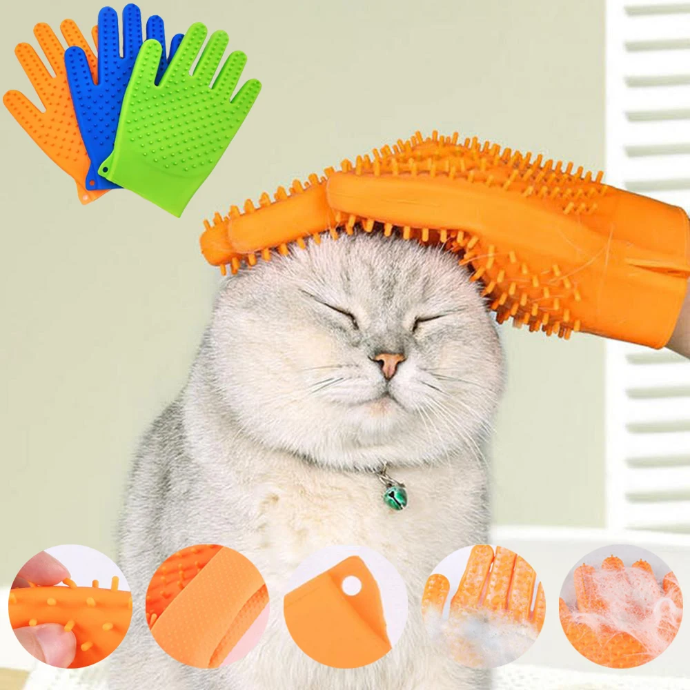 Silicone Pet Grooming Glove Double Sides Cat Dog Hair Remover Brush Comb Deshedding Bathing Washing Cleaning Cats Dogs Supplies