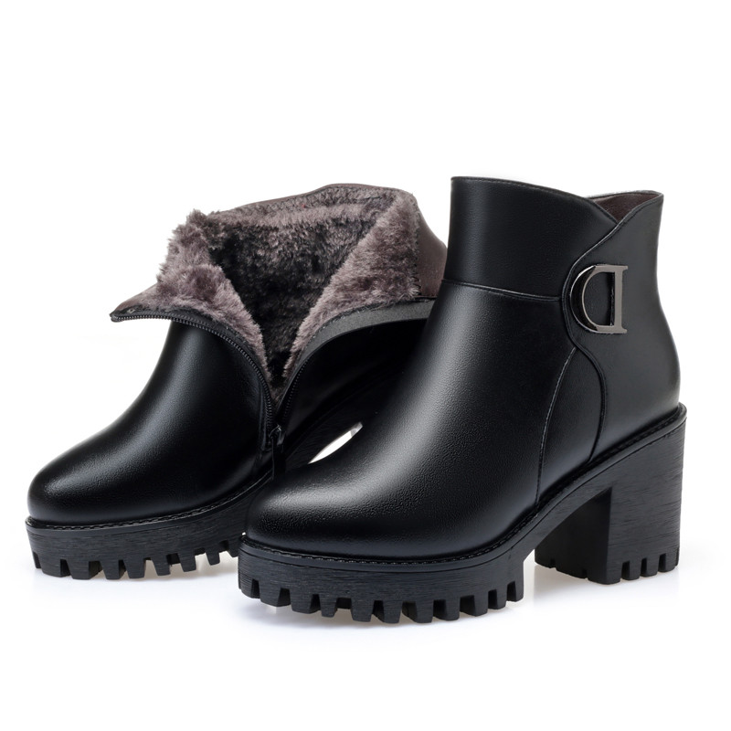 AIYUQI Booties 2024 New Genuine Leather Platform Heel Riding Boots Horse Wool Warm Winter Women Fashion High Heel Boots Banquet