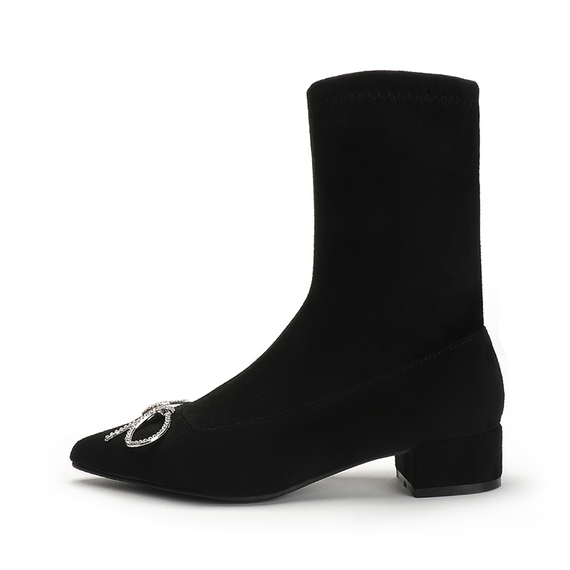 ck Crystal Bowtie ankle boots women zip open short sock booties female pointy low heel winter botas mujer autumn bow botines ad6b so