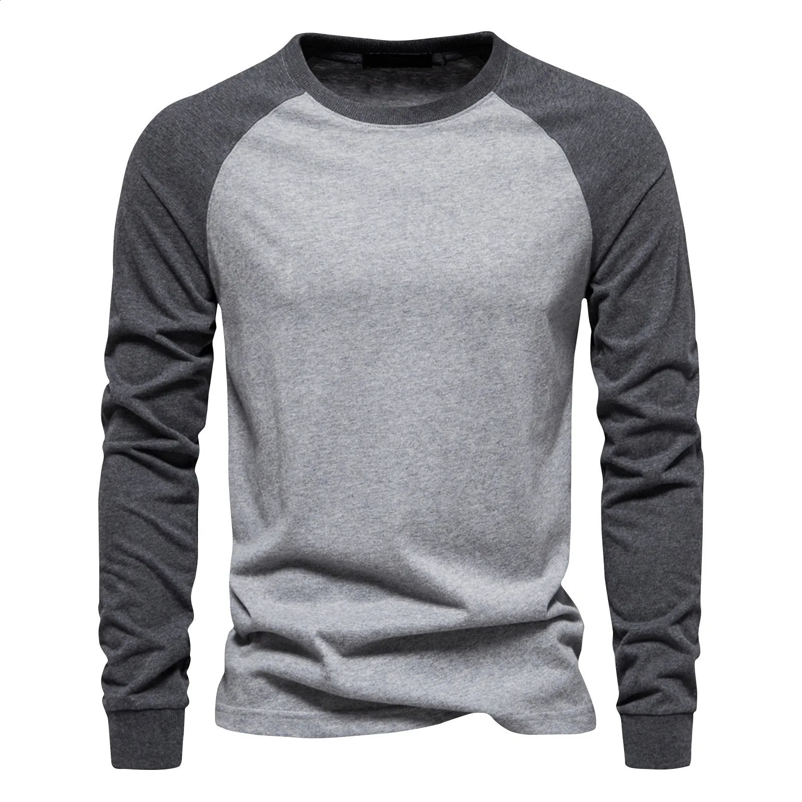 Mens Round Neck T-shirts Raglan Sleeve Color Matching Long Sleeve Shirt Mens Casual Fashion Solid Color Long Sleeve Shirt 240903