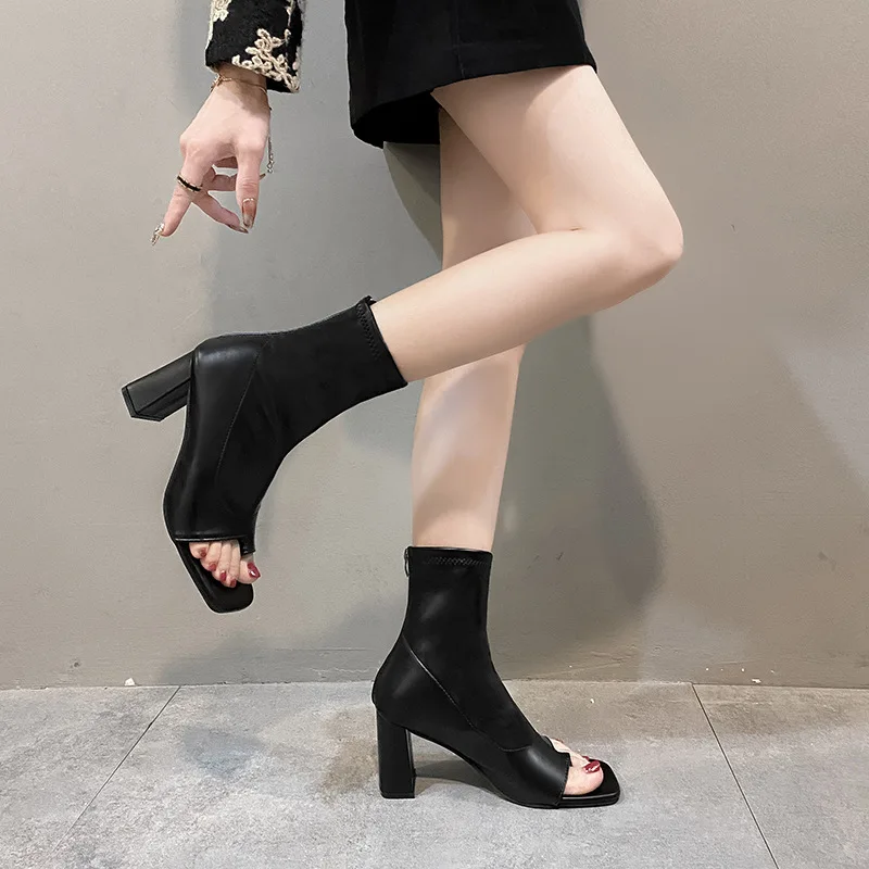 2024 Summer Open Clip Toe Sandals for Women - Versatile Flat High Heels Short Boots