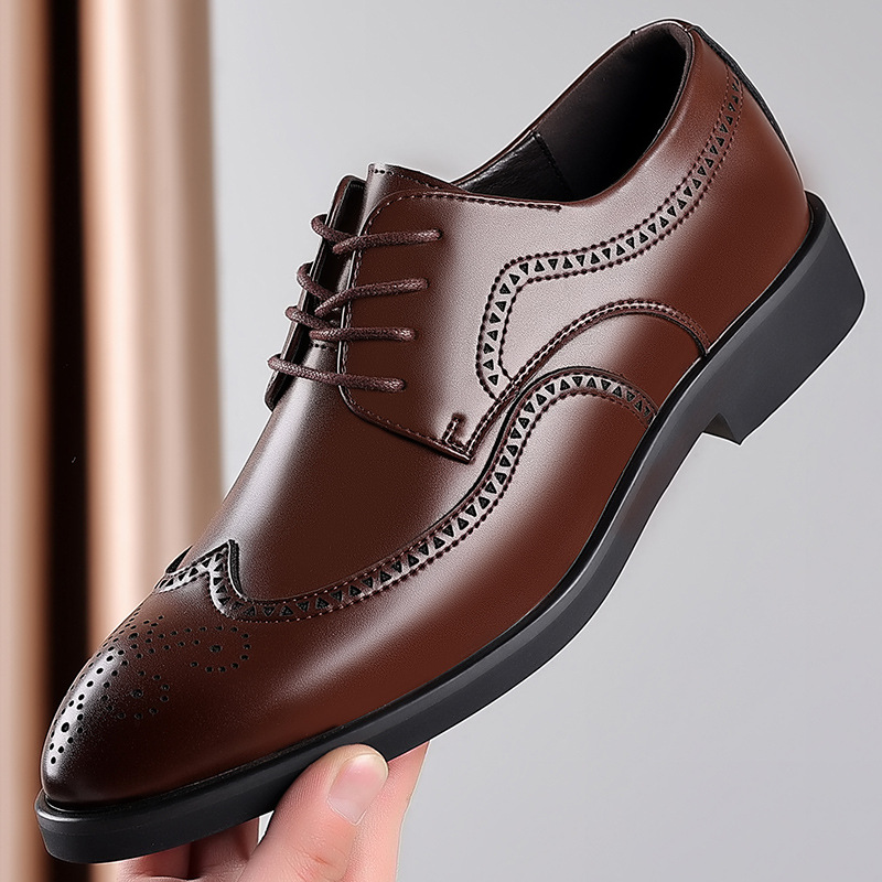 Classic Men's Retro Brogue Mens Lace-Up Business New Leather Shoes Dress Office Flats Men Wedding Party Oxfords db2d