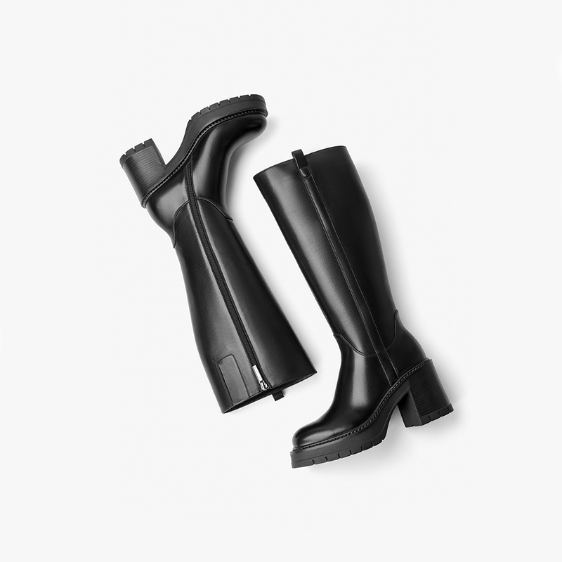 Black Beautoday Knee-high Boots Women Genuine Cow Leather Short Plush Solid Color 2023 Winter Warm Ladies Shoes Handmade 01325 5d19