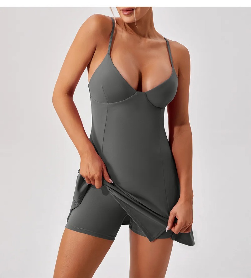 LM995 Womens Tennis Dresses Yoga Vestido Outfit Ladies Cheerleaders One Piece Dress Running Sleeveless Pants Lining gym set