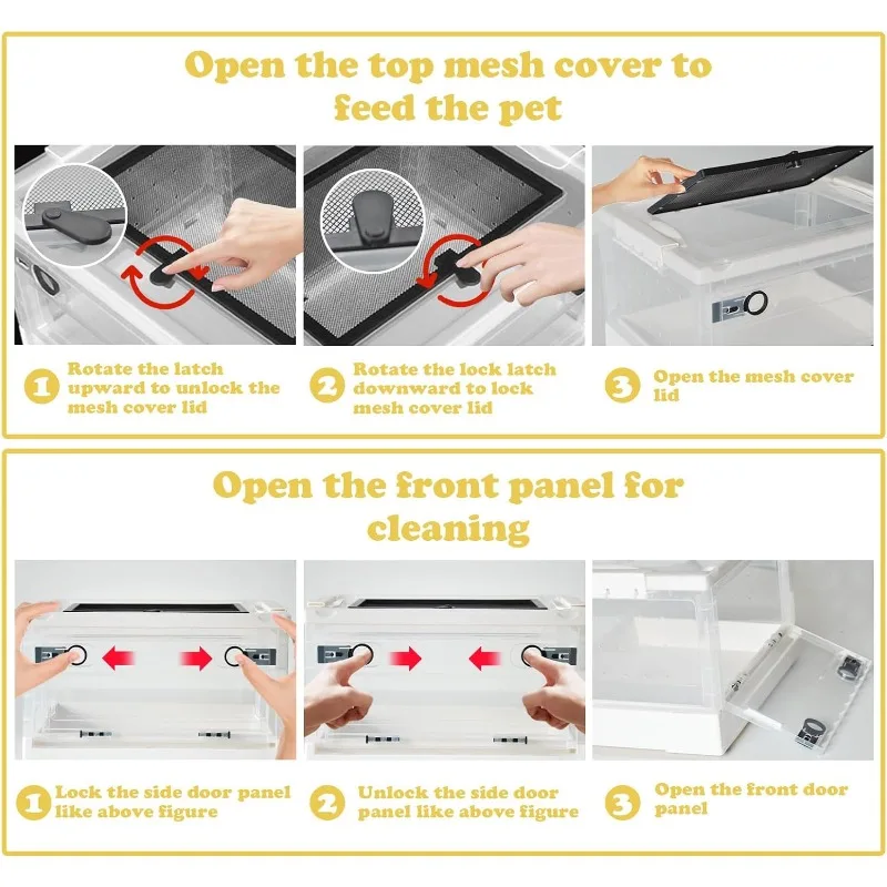 Plastic Reptile Feeding Box Portable Transport Container Reptiles Breeding Enclosure Cages Transparent Amphibians Habitat Box