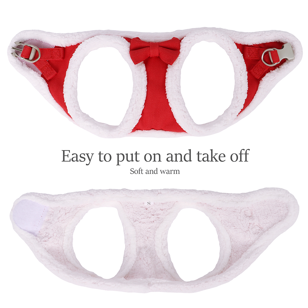 Winter Warm Dog Harness Leash Set Soft Fleece Pet Harness Vest With Cute Bowtie for Small Medium Dogs Chihuahua Walking Belt