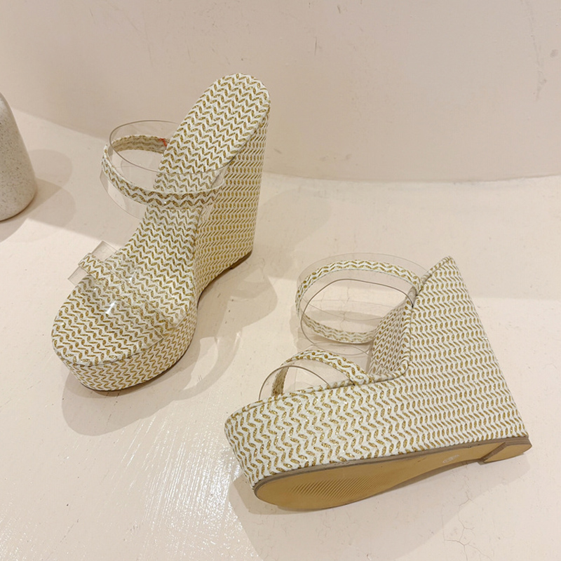 PVC Liyke Transparent Shoes For Women New Wedges Slippers Fashion Thick Bottom Open Toe High Heels Platform Sandals atos Mujer beec