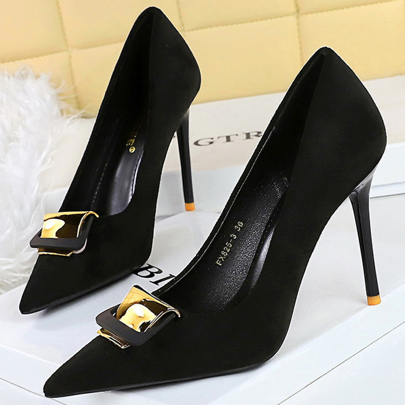 2025 new Metal BIGTREE Buckle Decoration Pumps Suede High Ladies Stilettos Women Heels Shoes Large Size 43 a62c
