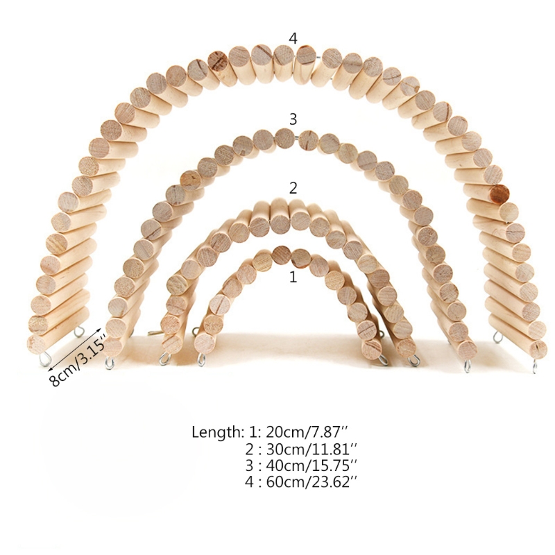 Wooden Ladder Bridge Chew Toy Bendable Cage Habitat for Hamster Mouse Chipmunk and Other Small Animals 4 Sizes