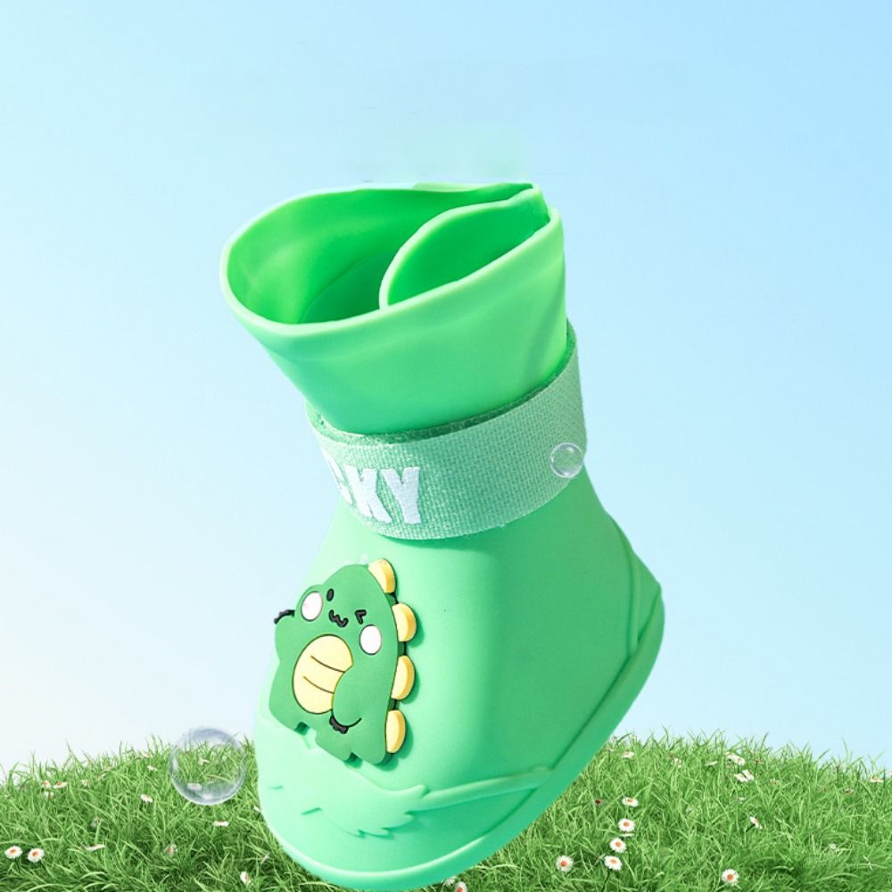 4pcs/set Anti-slip Pet Rainshoe Cartoon Waterproof Outdoor Footwear Socks Dog Ankle Boots Pet Silicone Boot