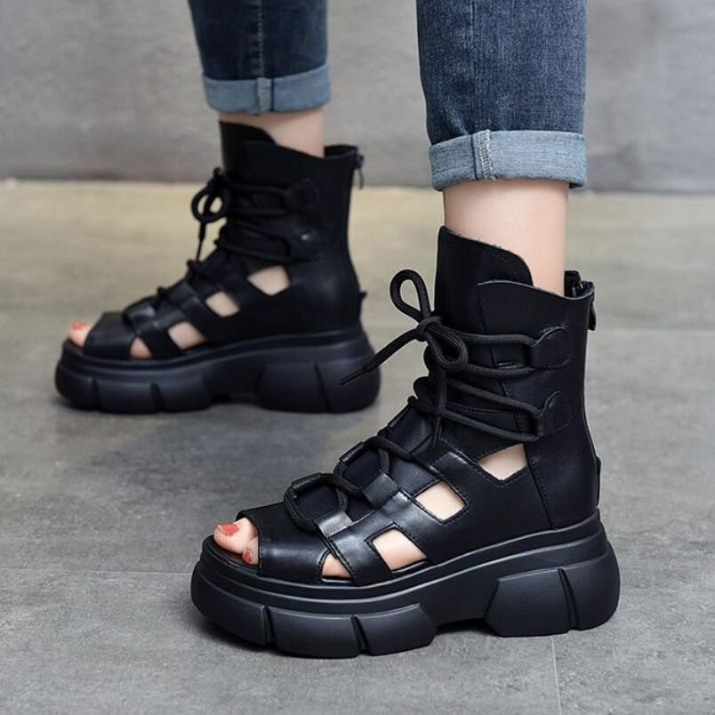 Summer New Hollowed-out Breathable Thin Roman Women High-heeled Sandals Wedge Platform New Gladiator Shoes c561