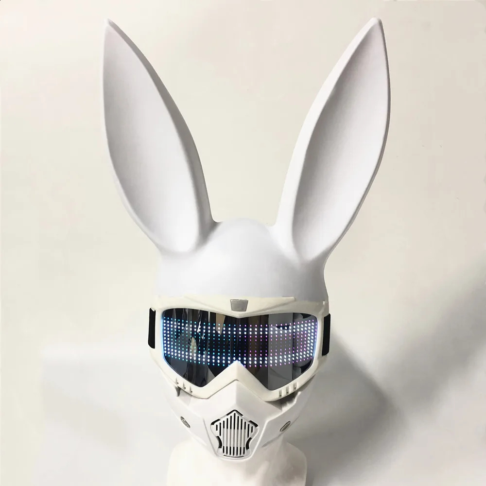 Halloween Bluetooth Bar Bunny Girl Role Play Illuminates Programmable Rolling Text Childrens Carnival Party Rabbit led Mask 240712