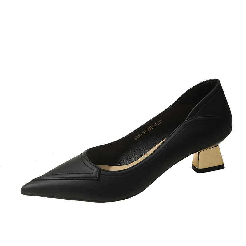 Branded Pumps Retro Women Shoes Work Dress Professional Sandals Ladies Square Heel Lace-Up Shallow Mouth 2024 Pointed Wedge Slip