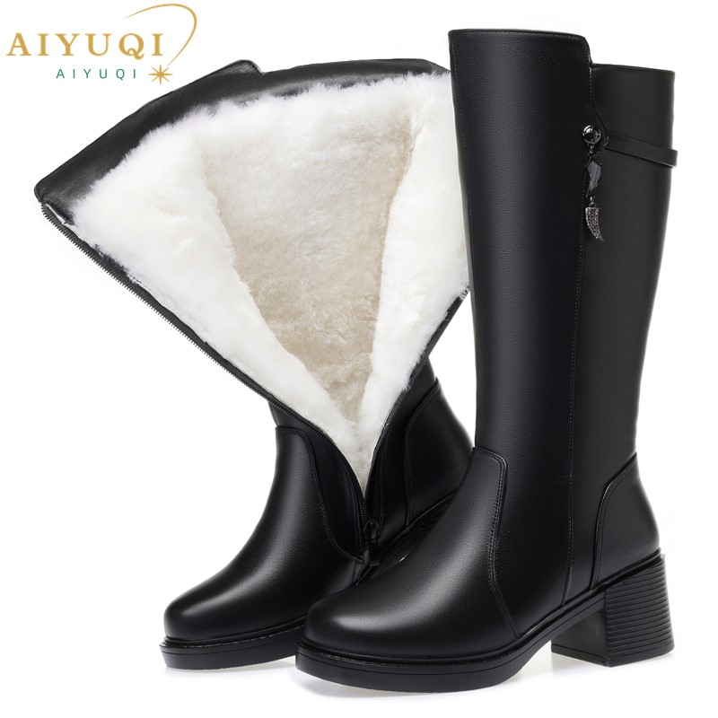 AIYUQI Women's Boots Genuine Leather 2024 New Large Size Women Winter Boots Non-slip Warm Natural Wool High Boots Women