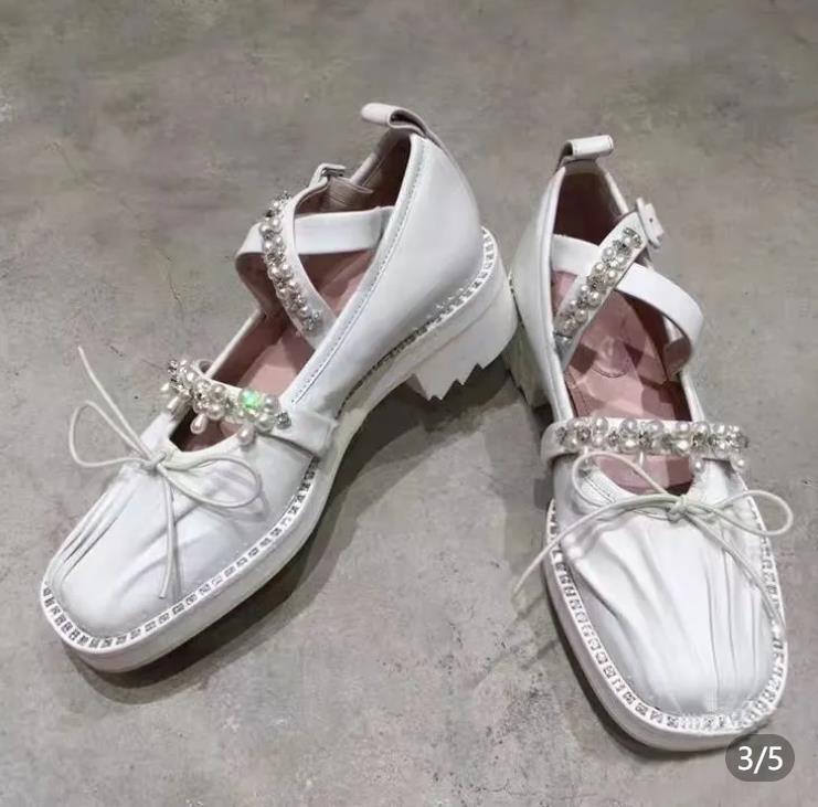 e4f47 Ballet Women Spring Fashion Fretwork Prints Flat Woman Round Toe New Rhie Buckle Solid Color Casual Design Shoes